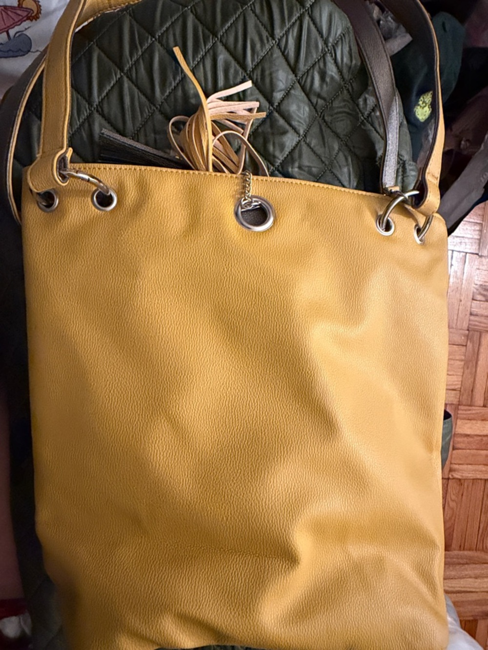 Yellow Women's Leather Tote Bag - Unbranded